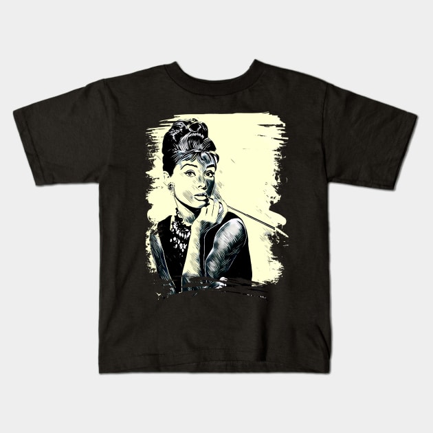 Audrey Hepburn artwork Kids T-Shirt by Print&fun